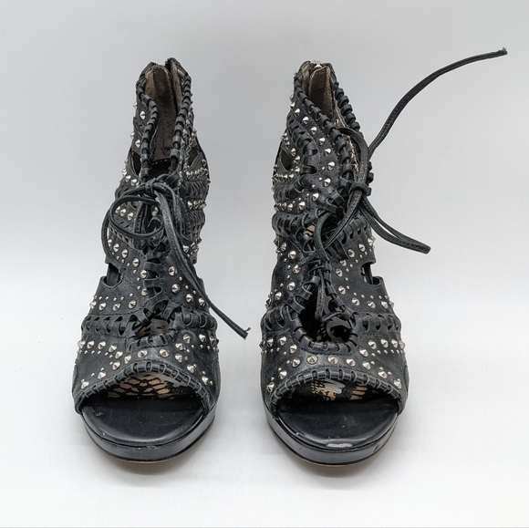 Sam Edelman Elyse black silver studded leather stiletto heel 5 - Picture 3 of 12